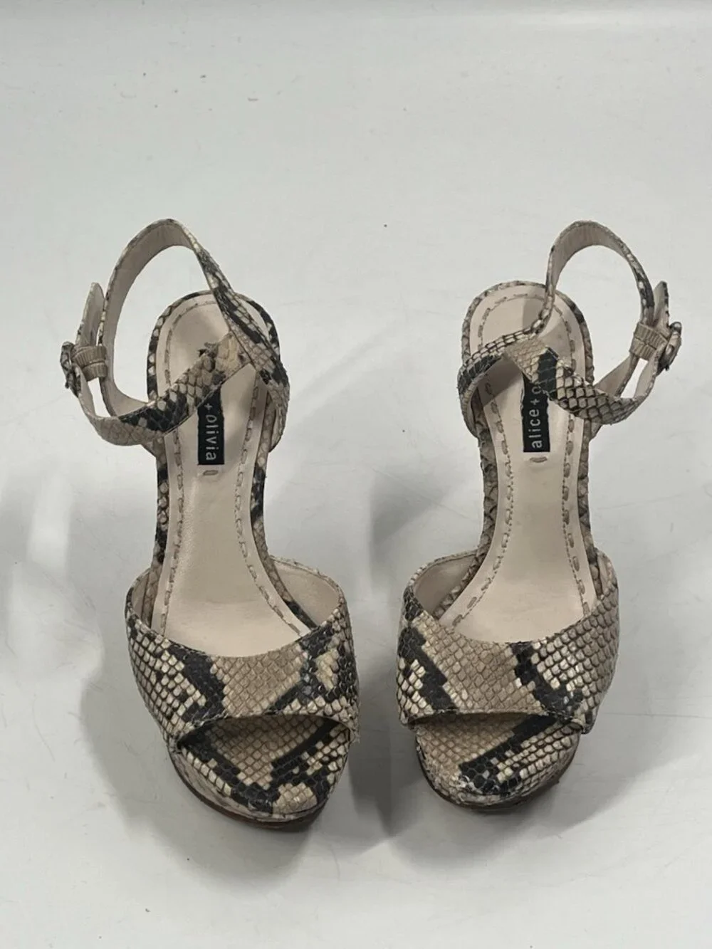Alice + Olivia Snakeskin Print Platform Slingbacks Peep Toe Sz 38 / 8 Y2k Glam